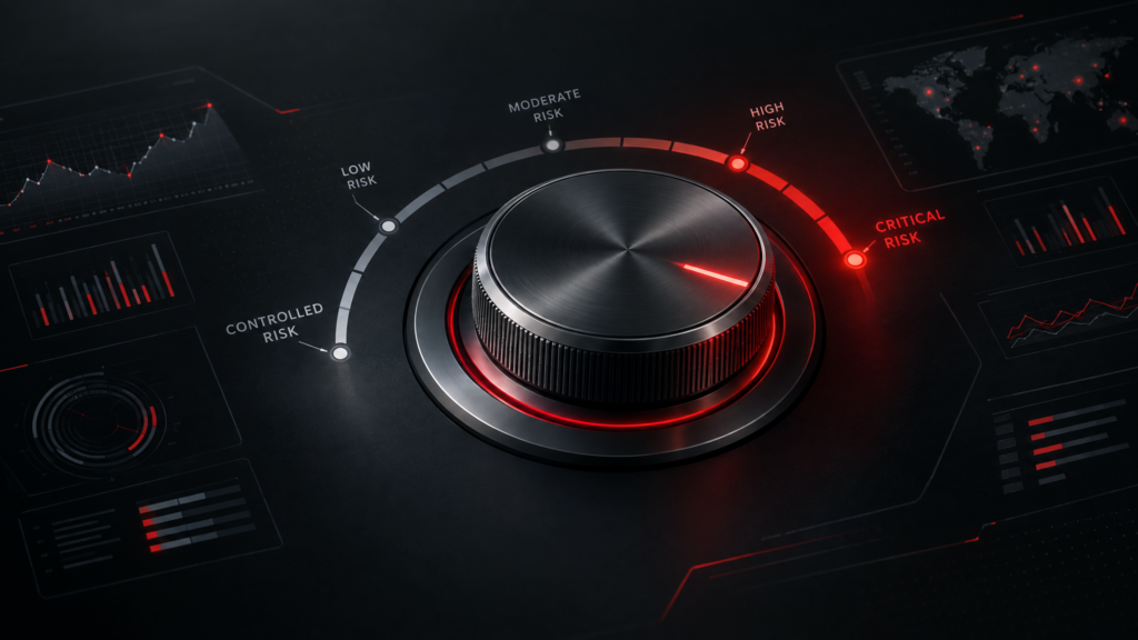 Cinematic business risk control dial illustration