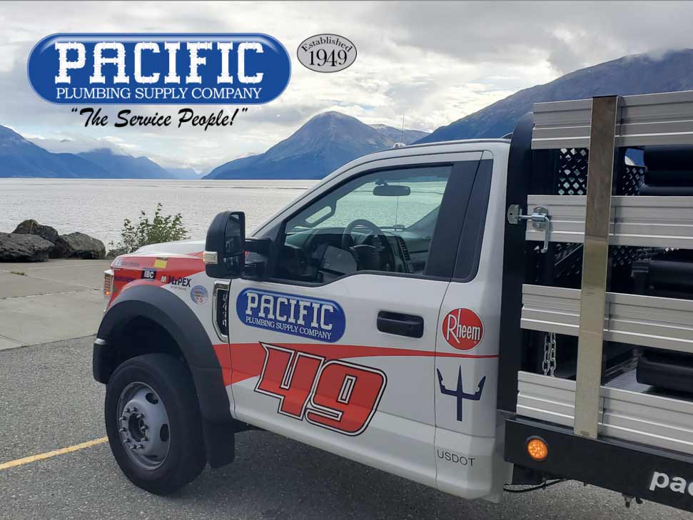 Pacific Plumbing trucks with logo