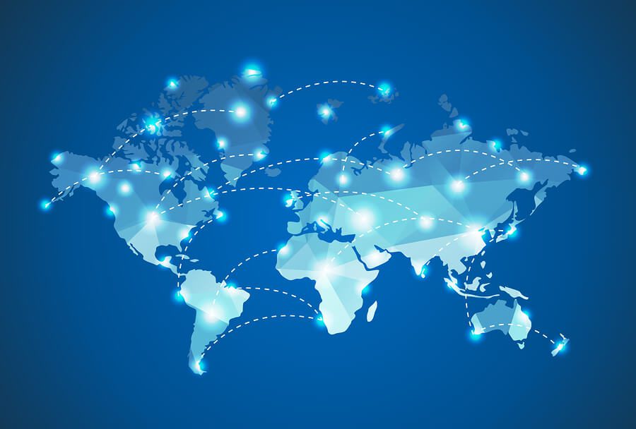 World map with supply chain arrows